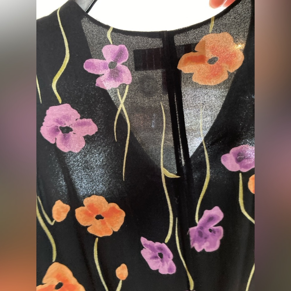 Vintage LT Sport Small Black Maxi Dress Floral Sleeveless Orange Purple Green - Picture 6 of 8